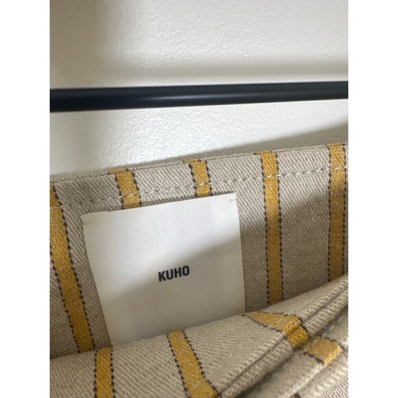 KUHO Korean Designer Wrap Midi Skirt in Beige & Yellow Stripes - Picture 4 of 7